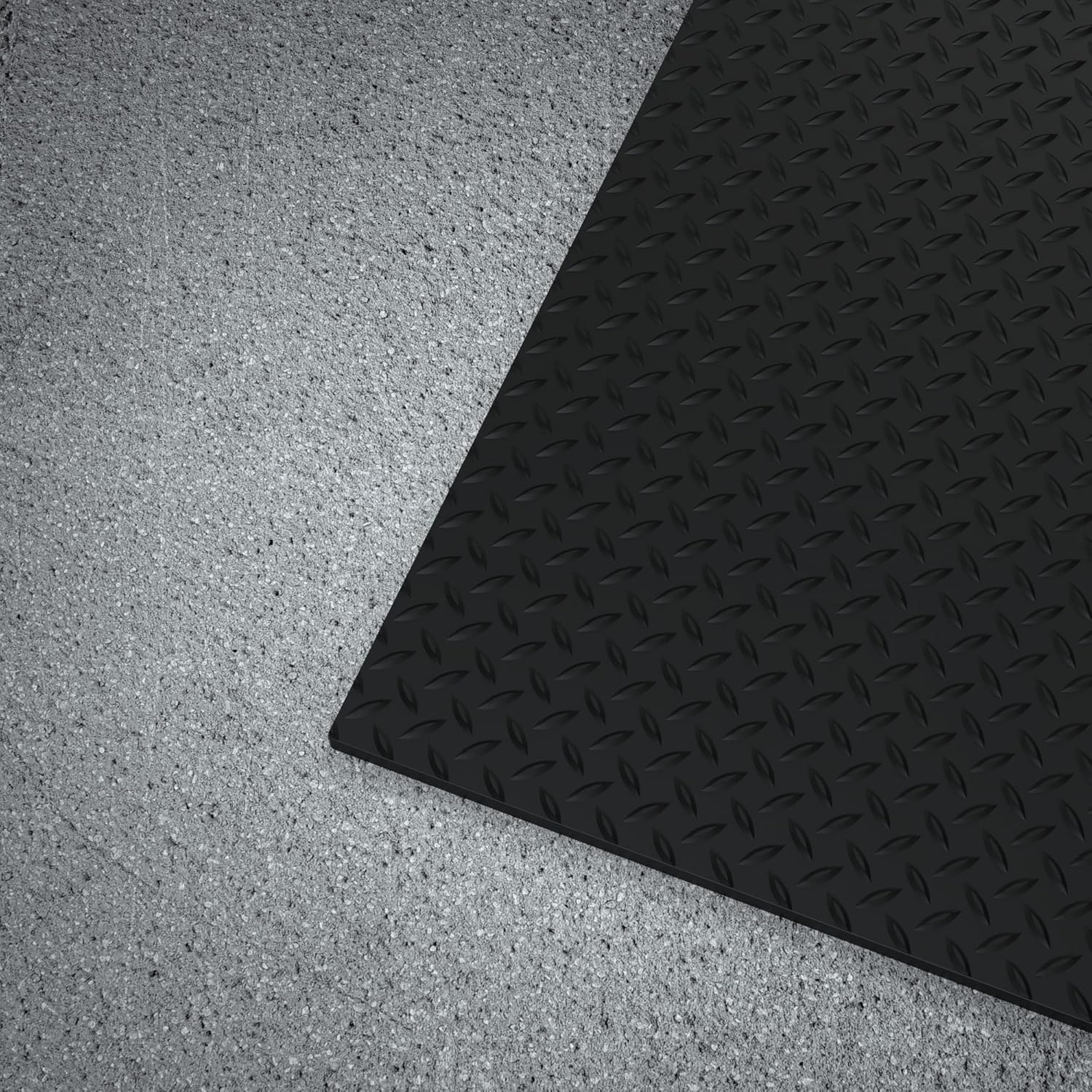 Workforce Vinyl Diamond Plate Commercial Grade Matting, Heavy Duty Floor Mat for Garages, Industrial Facilities, and High-Traffic Areas, 1/8" x 36" x 10', Black