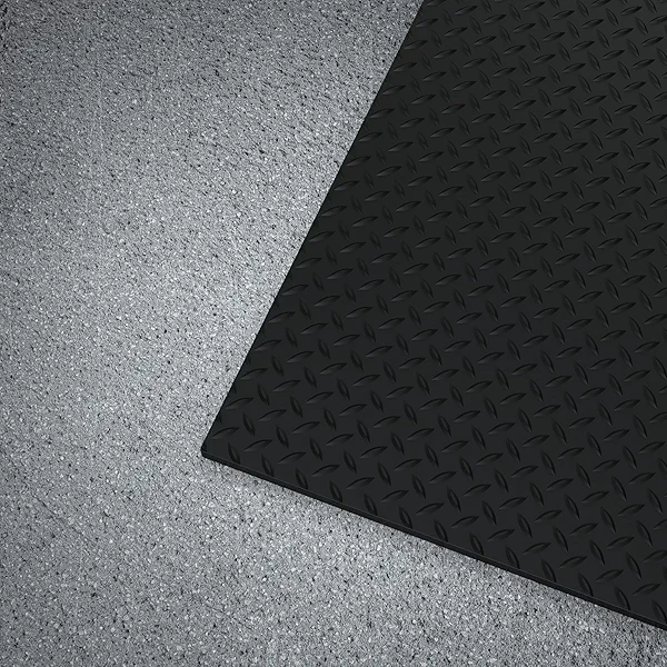 WorkForce Vinyl Diamond Plate Commercial Grade Matting, Heavy Duty Floor Mat for Garages, Industrial Facilities, and High-Traffic Areas, 5/32" x 36" x 4', Black