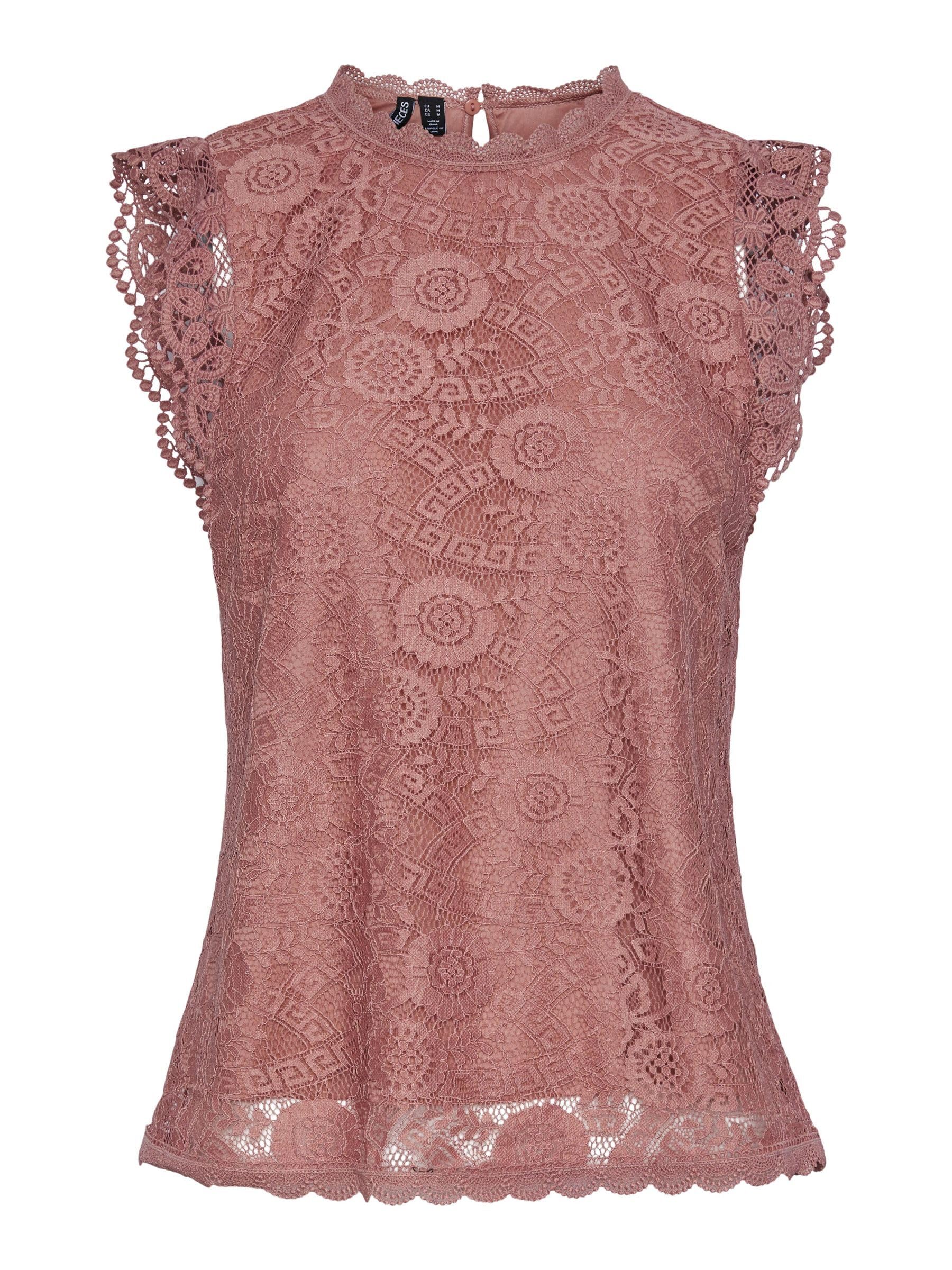 PIECES Women's Pcolline Sl Lace Top Noos Bc, Canyon Rose, S