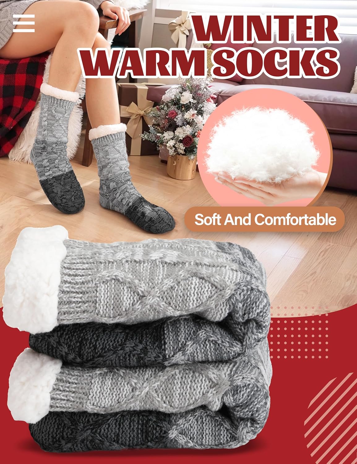 Anlisim Women Slipper Socks Non Slip Fuzzy Fluffy Thick Warm Cabin Cozy Comfy Soft Fleece Home Grips Socks - Image 5