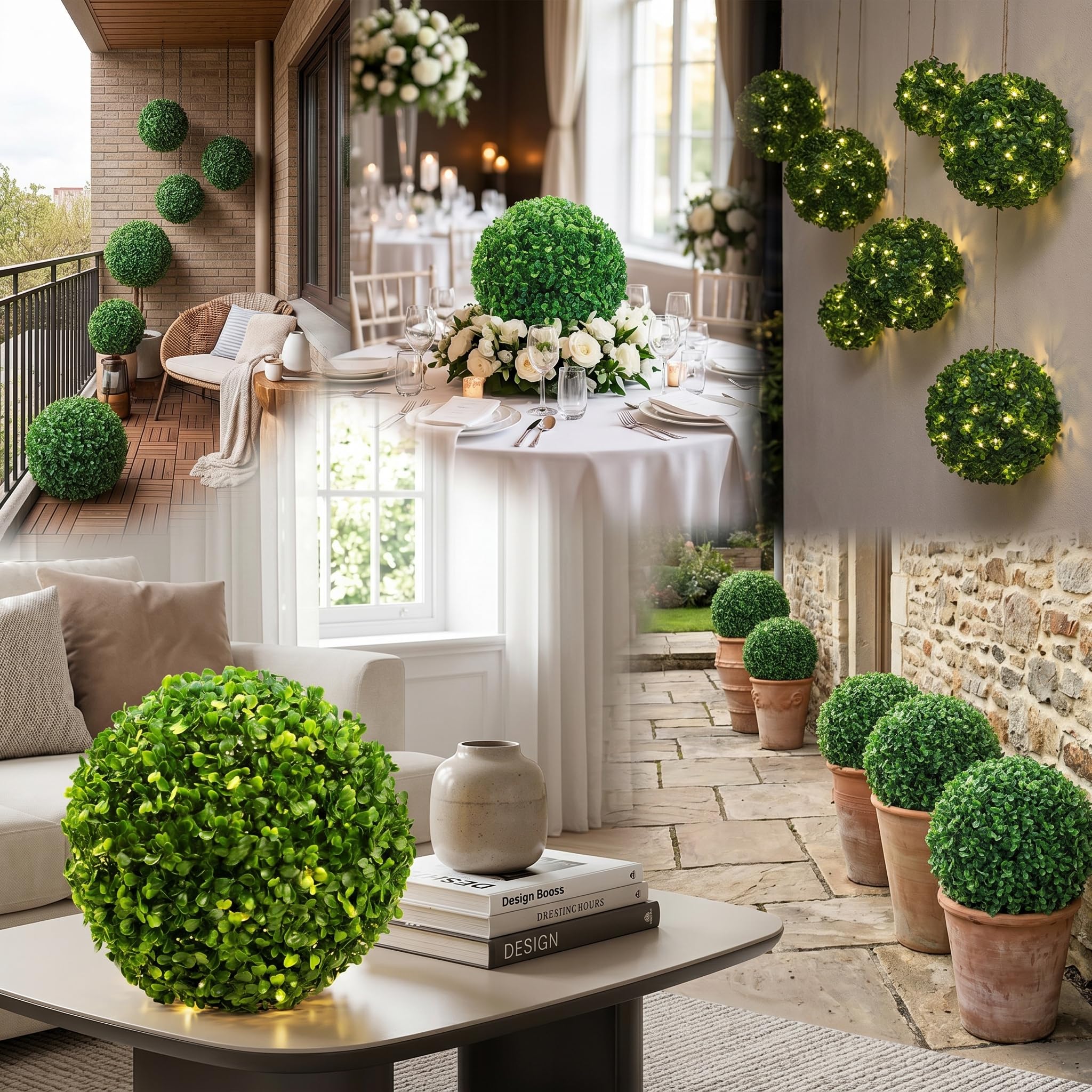 Greensen Palline di Bosso Artificiali per Giardino, Balcone e Interni – Palle Decorative Verdi in Plastica Realistiche a Forma di Foglie di Bosso, Ideali per Feste, Casa e Ufficio (40 cm)