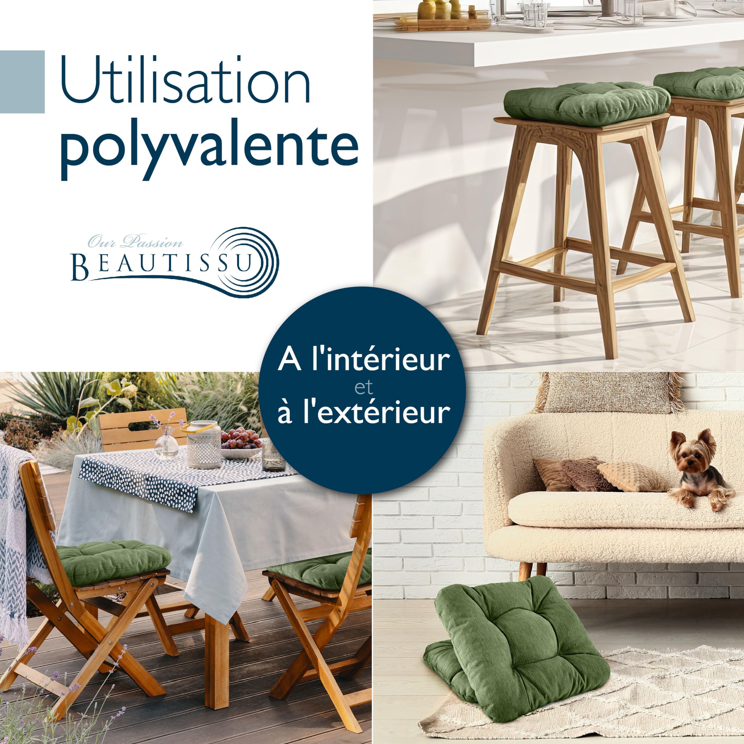 Beautissu Premium Set de 4 Galette Chaise Jardin Extérieur 35x35 cm Vert Foncé – 8 cm Épaisseur Coussin Siège Robuste & Résistant aux UV Coussin Fauteuil Jardin Terasse – HighLux SK