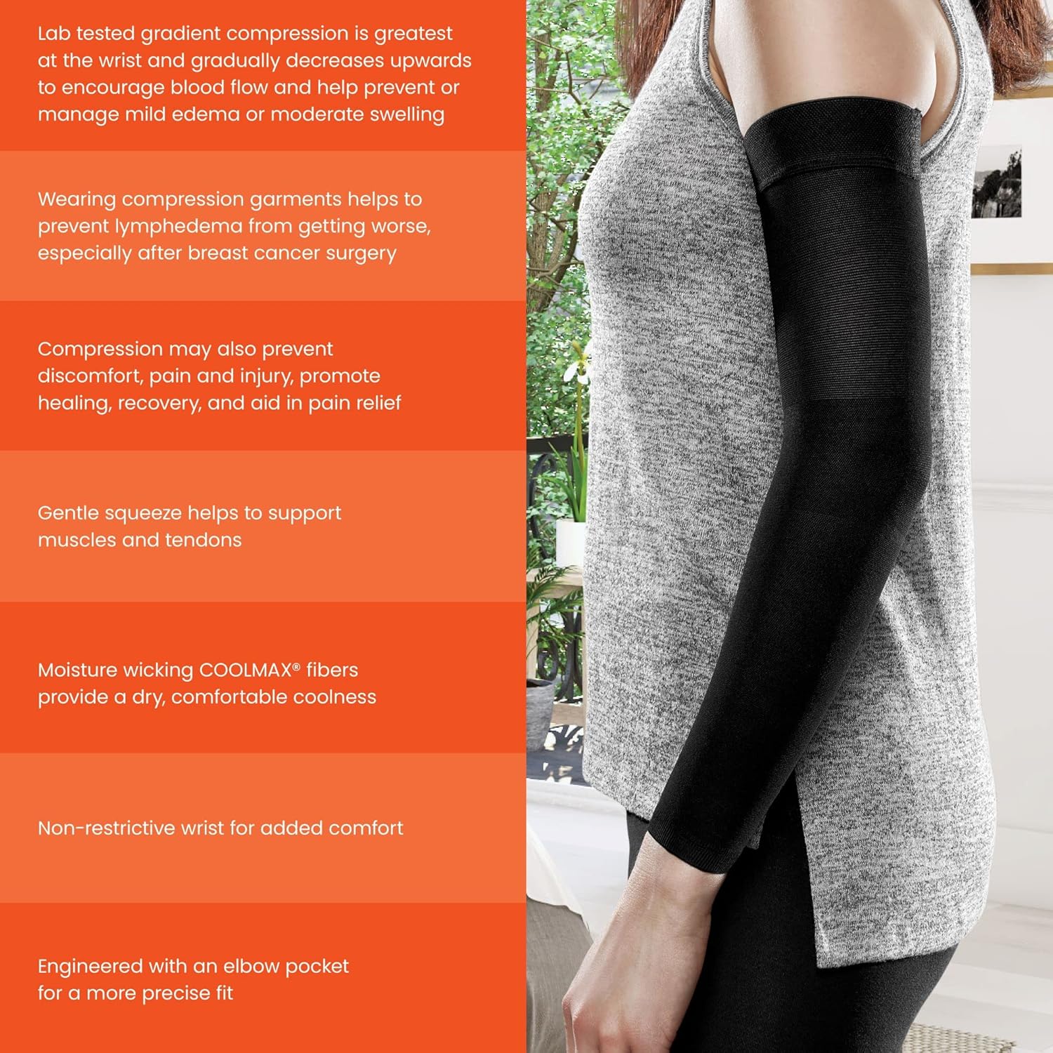 Ease Opaque Lymphedema Firm Arm Sleeve - Medium Long - Black - 30-40 mmHg