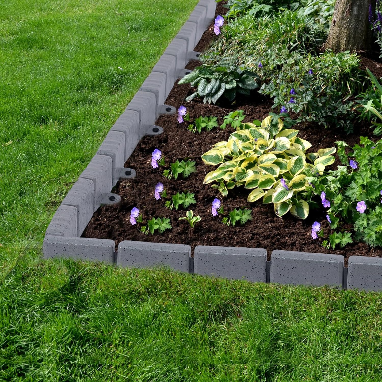 AGTEK Garden Edging 16FT Landscape Edging Kit 2.75 Inch Height Decorative Garden Border No Dig Lawn Border for Yard Flower Bed with 26 Stakes, Grey