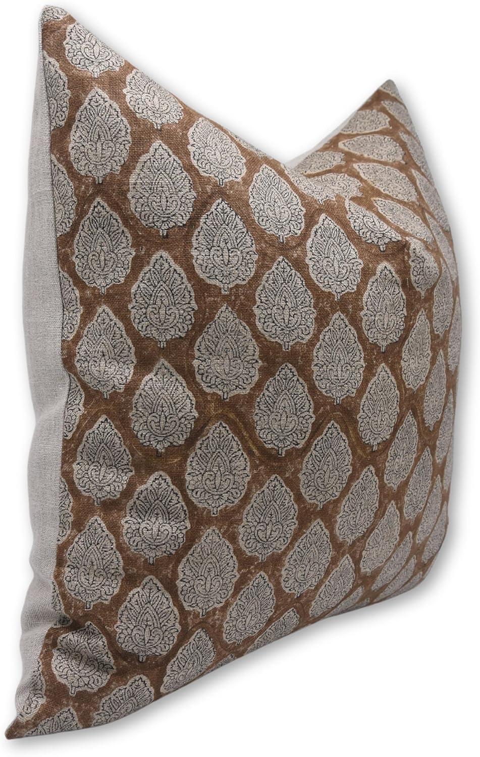 Thick Linen Fabric Handmade Block Leaf Print Soft & Comfortable 14x14 Inch Throw Pillow Cover Couch Cushion Decorative for Sofa, Couch, Chair, Living Room, Bedroom (Betal Leaf-Light Brown)