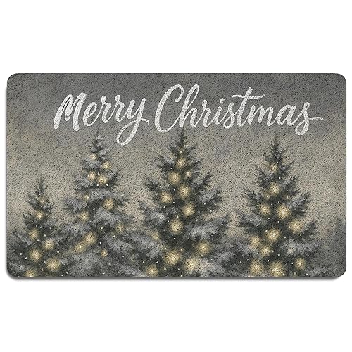 FISWAFY Rustic Christmas Tree Door Mat, Merry Christmas Forest Pine