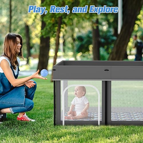 Miniatura 7 de Corral plegable para bebés, corralito de juego de 50 x 50 pulgadas para bebés y niños pequeños de 1 a 3 años, corralito portátil con alfombra,