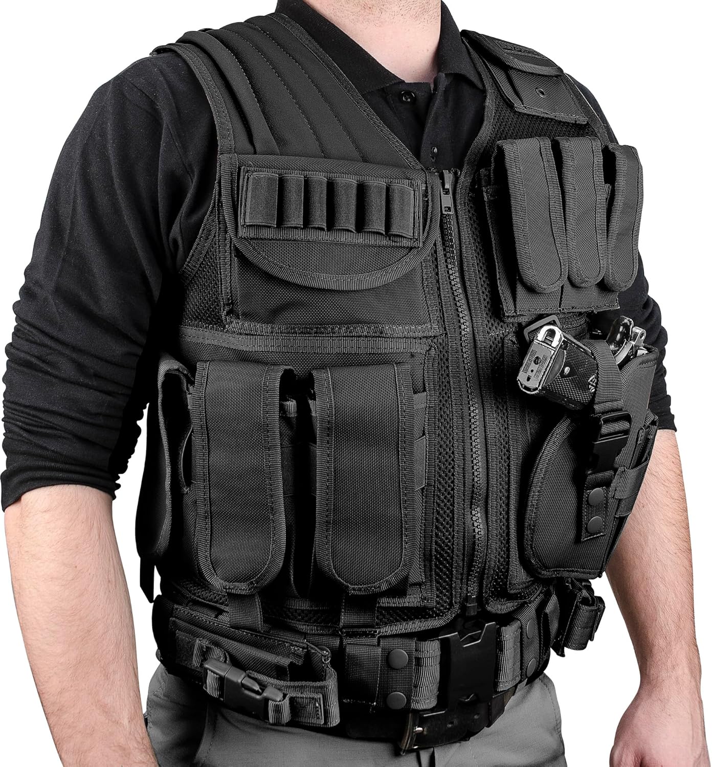 Barska Loaded Gear VX-200 Tactical Vest with Holster, Belt, Pouches, and Pockets - for Airsoft, Paintball, and Hunting
