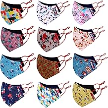 Bildos Cotton Flower & Crystal Printed Cloth Without Valve Super Breathable Reusable Women's & Girl's Face Mask with Adjustable Ear Loop (Multicolour) - Pack of 12