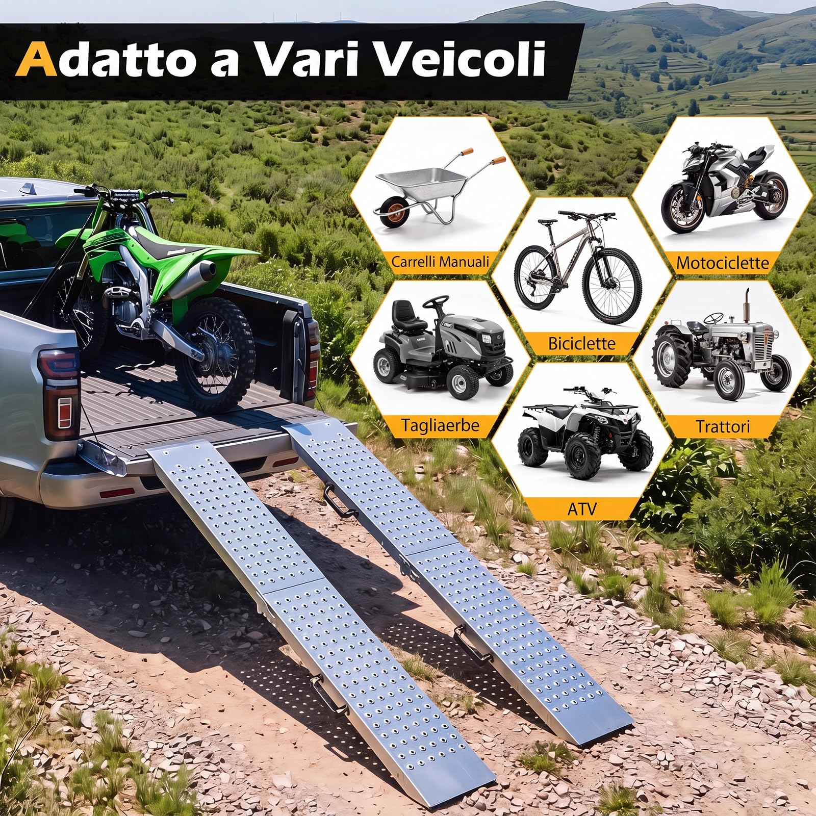 COSTWAY Rampa di Carico Pieghevole a 2 Pezzi, Portata 400 kg