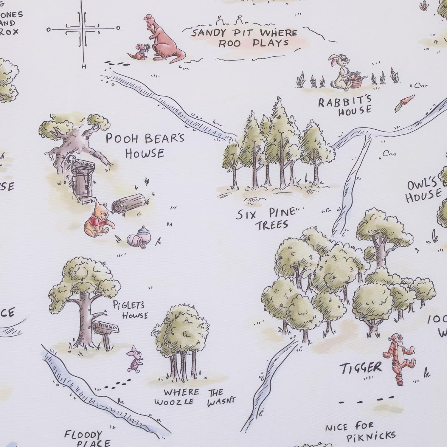Disney Classic Winnie The Pooh Sage, Tan, and White, Map of 100 Acre Woods Super Soft Nursery Fitted Crib Sheet