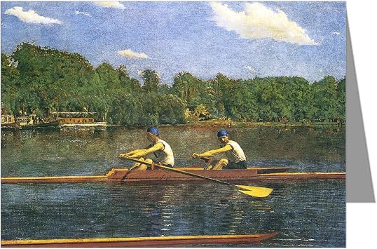 سباق Biglin Brothers من تأليف توماس إيكنز من اثنين من Rowers في Scull 12 Fine Art Notecards في مجموعة محاصر