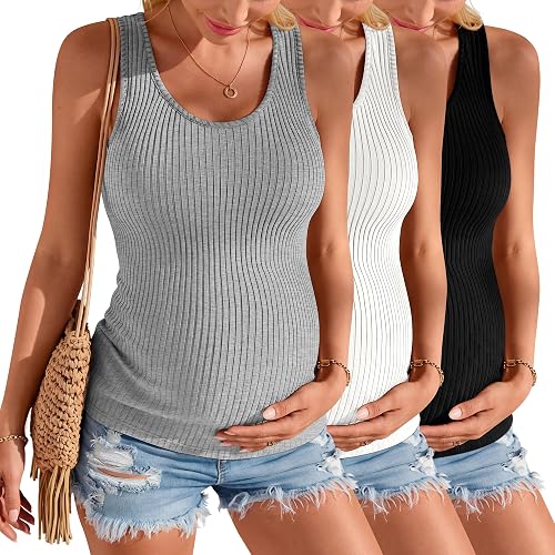 Locoowai 3 Pack Women's Maternity Tank Tops, 3-Color, XX-Large