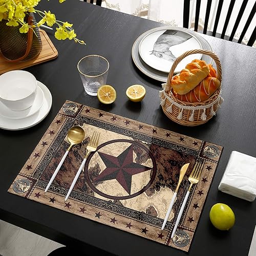 Miniatura 4 de Western Texas - Juego de 6 manteles individuales para mesa de comedor, rústicos vintage para cocinacomedor, antideslizantes, duraderos, lavables,