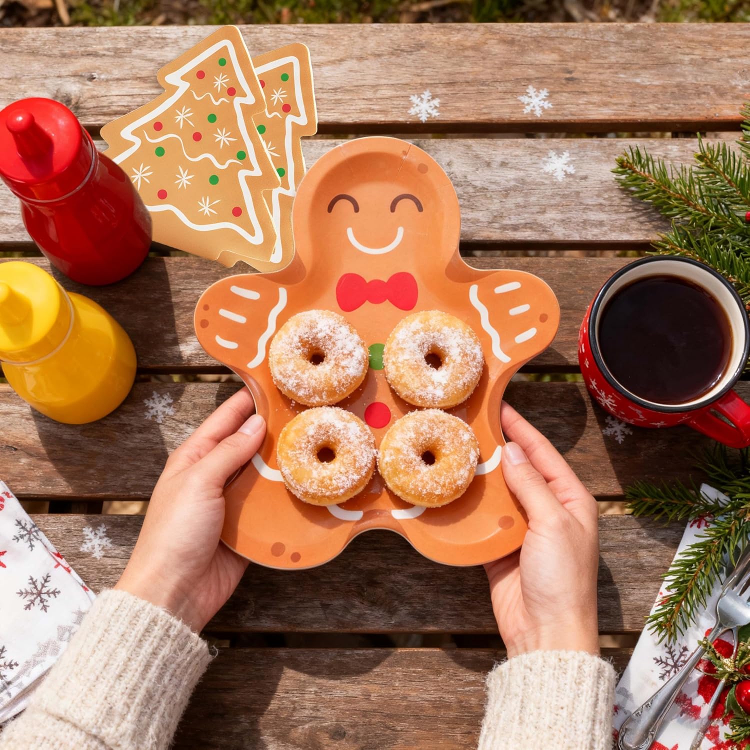 OuMuaMua Christmas Gingerbread Paper Plates, 75Pcs Gingerbread Christmas Disposable Tableware Set Include Paper Plates Napkins Forks for Xmas Holiday Birthday Party Supplies