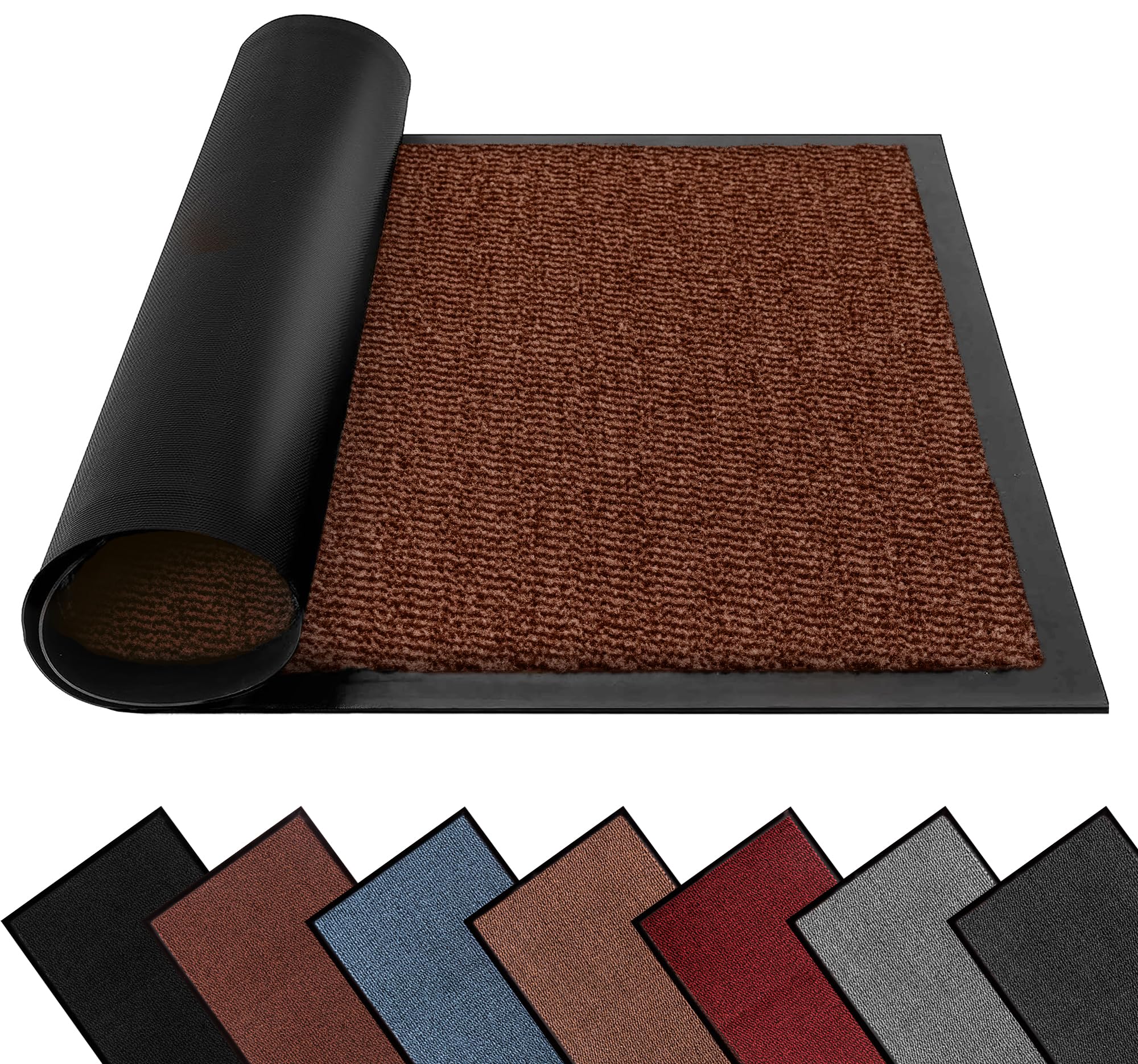 FB FunkyBuys Washable Dirt Trapper Door Mats Indoor & Outdoor, Heavy Duty Non Slip Doormats, Rubber Backed Floor Mat, Super Absorbent Front Door Mat, Entrance Rug (Rust-waved, 60cm x 120cm) — image 1