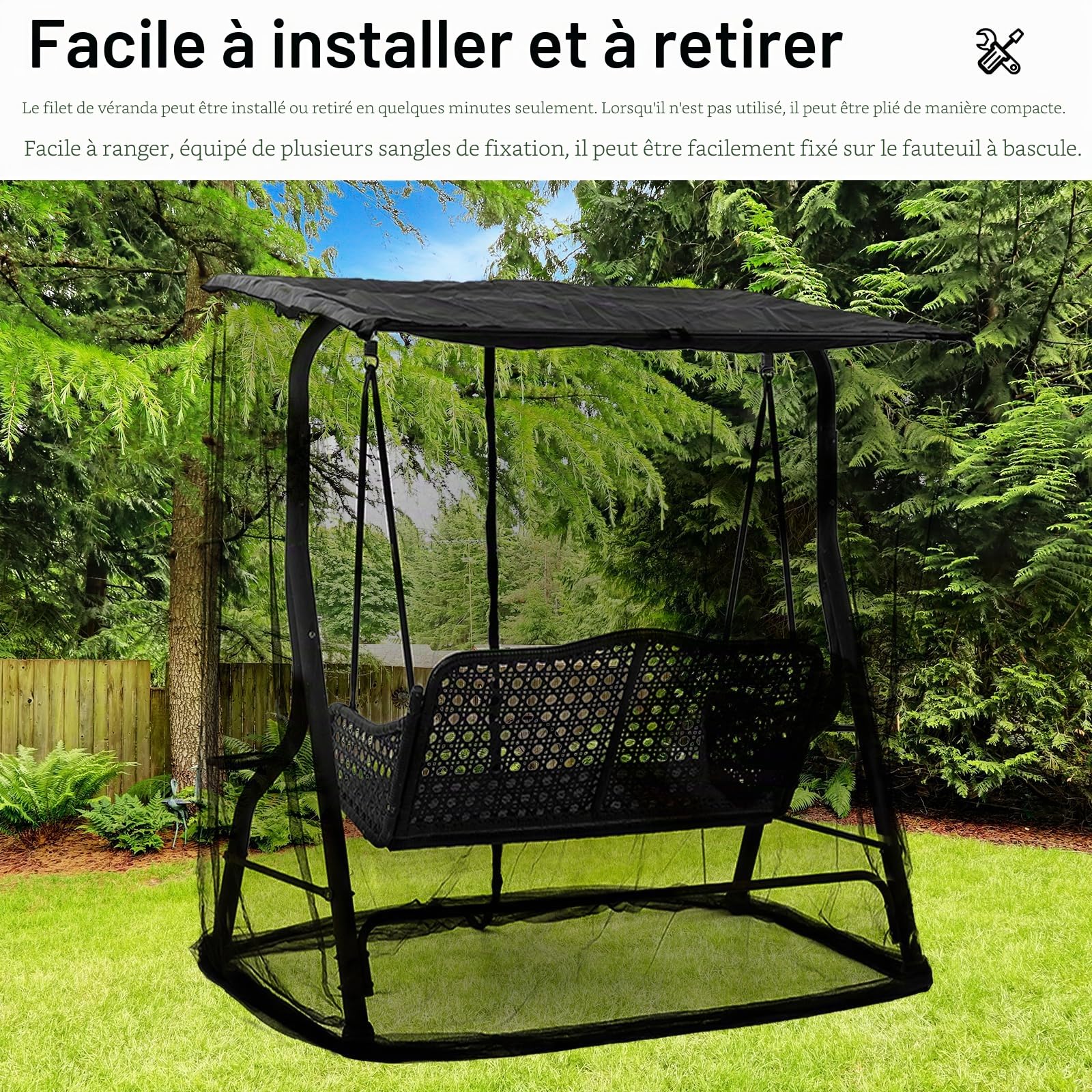 Moustiquaires, Moustiquaire avec Fermeture éclair pour Parasol 3 Places Balançoire De Porche Moustiquaire pour Balançoire De Jardin Extérieure Balcon Voyage Camping Chaise Pivotante