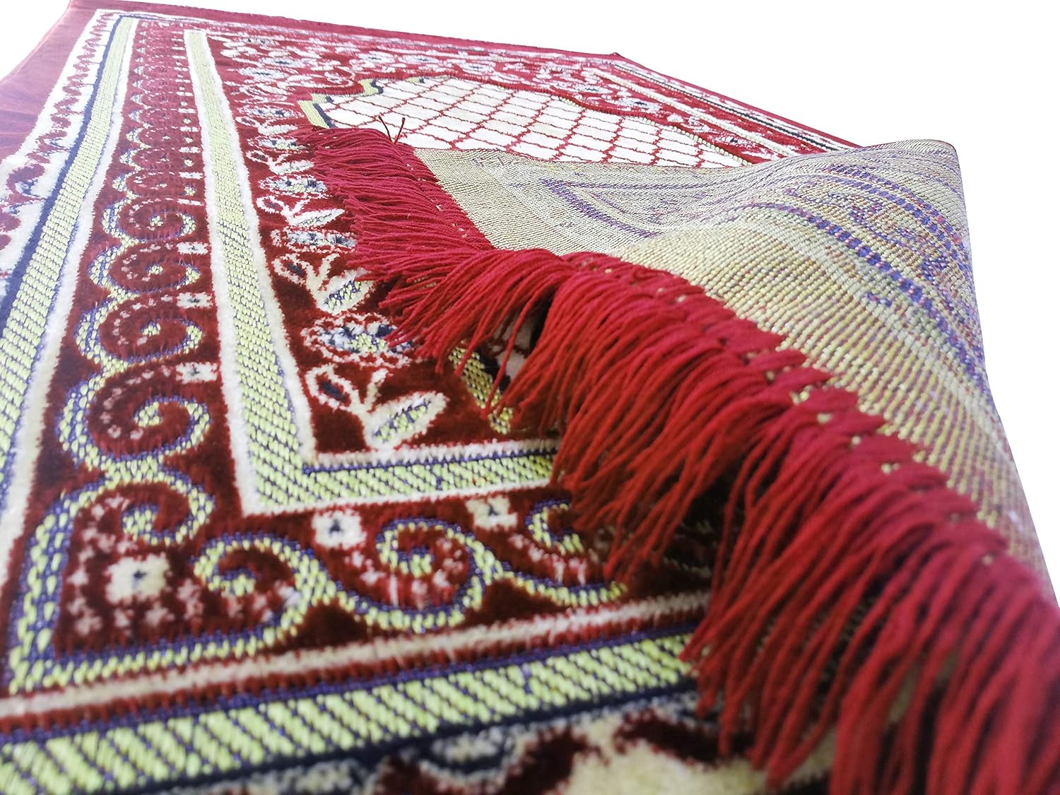 BAYKUL Muslim Prayer Rug-Islamic Turkish Velvet Rugs-Great Ramadan Gifts-Janamaz Prayer Mat Women Men-Islam Carpet-Portable Muslims Mats-Praying Rugs Islam-Sajadah-Gift Prayer Beads 99(Claret Red)