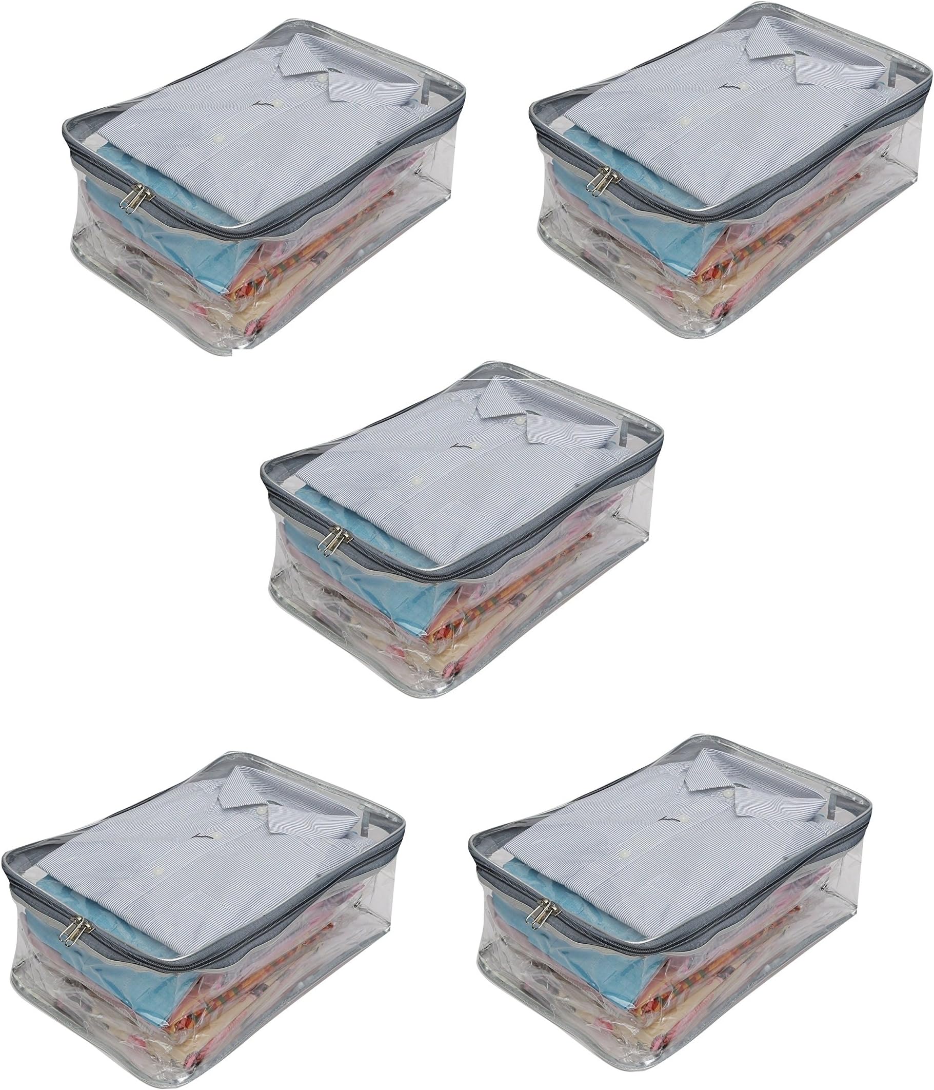 DIVYANA Transparent Shirt Cover Blouse Cover Salwar Suit Cover Kurti Cover Jeans Pant T Shirt Cover Cloth Organiser (Large) - Pack of 5