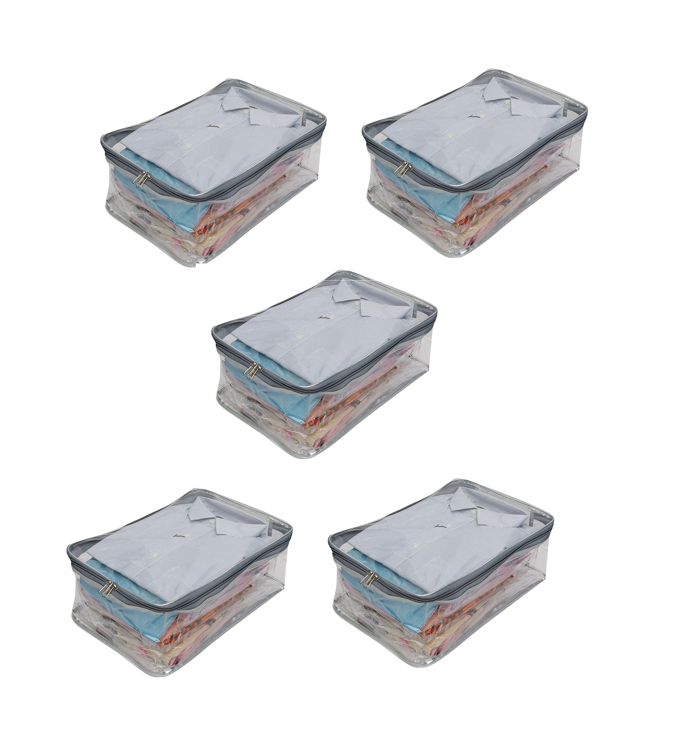 DIVYANA Transparent Shirt Cover Blouse Cover Salwar Suit Cover Kurti Cover Jeans Pant T Shirt Cover Cloth Organiser (Large) - Pack of 5