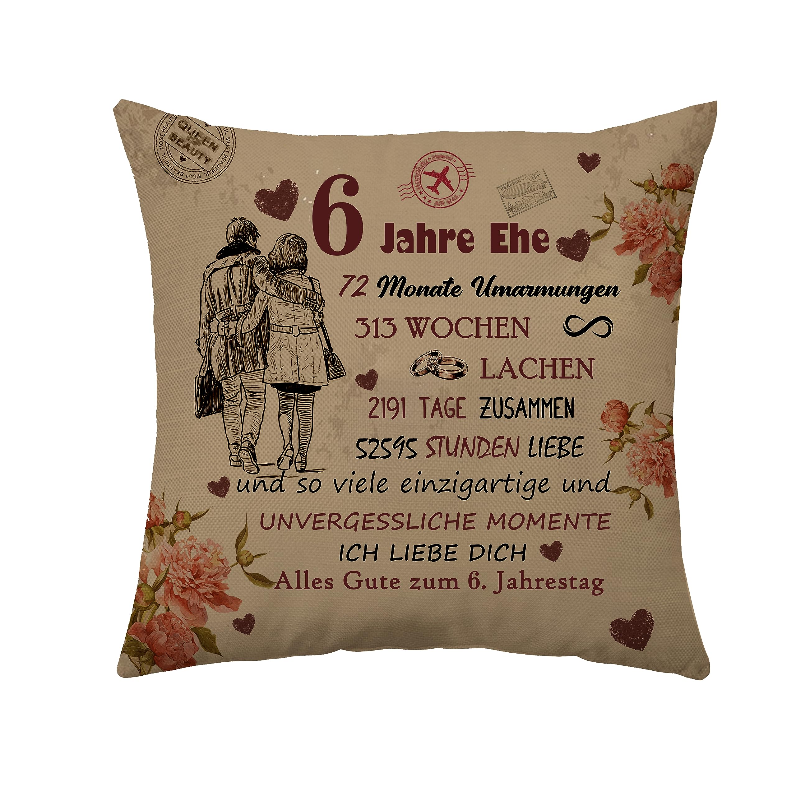 Aconesong 6 Years Wedding Gift for Wife Husband 6th Wedding Anniversary Pillowcase Anniversary Decoration Gift for 6 Years Marriage Wedding Anniversary Couples Gift for Her Him Sister Friends Wedding