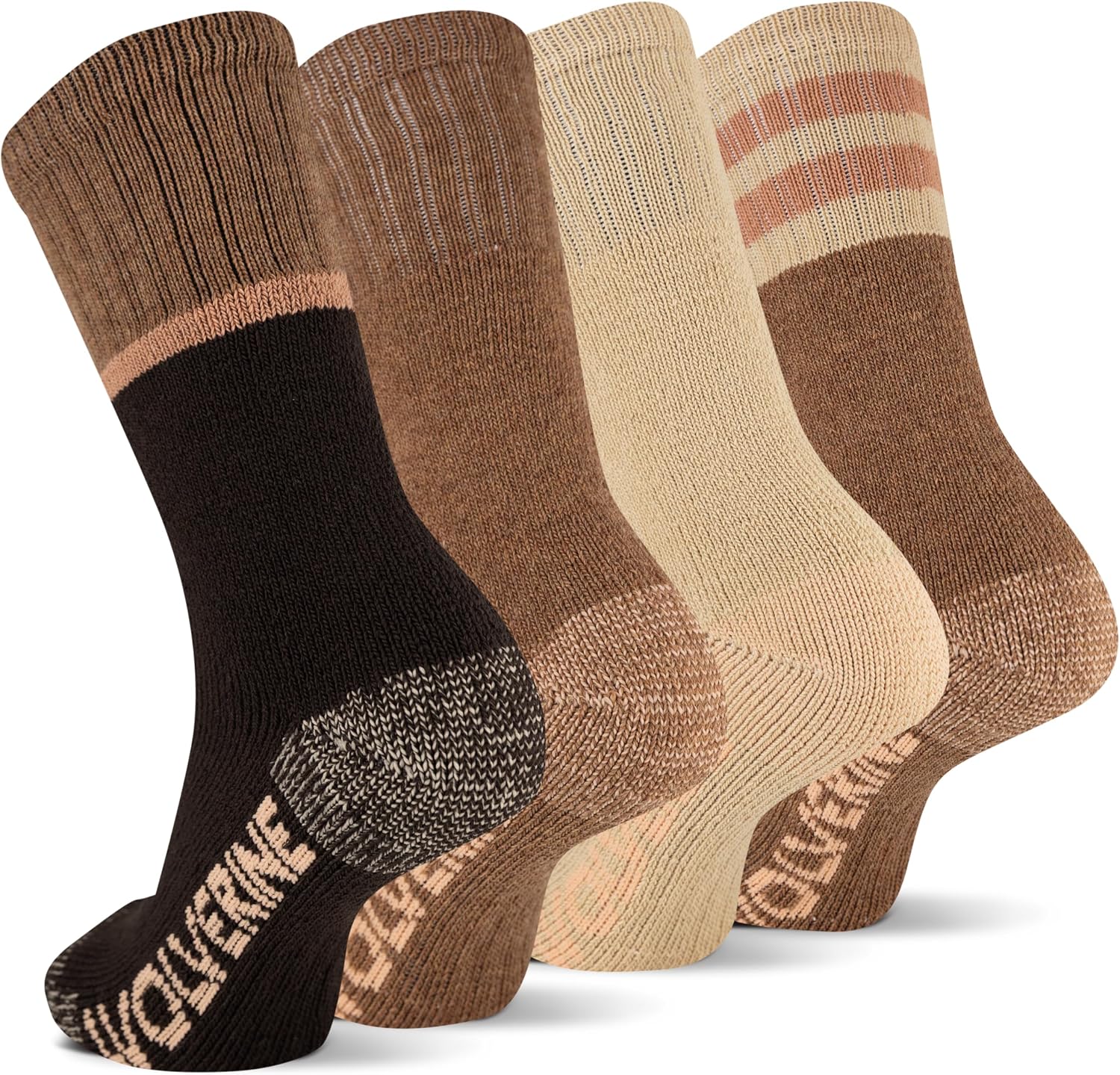 Wolverine Men's Wilderness Thermal Boot Crew Socks - 4 Pairs - Warm Wool Blend Cushioned Comfort