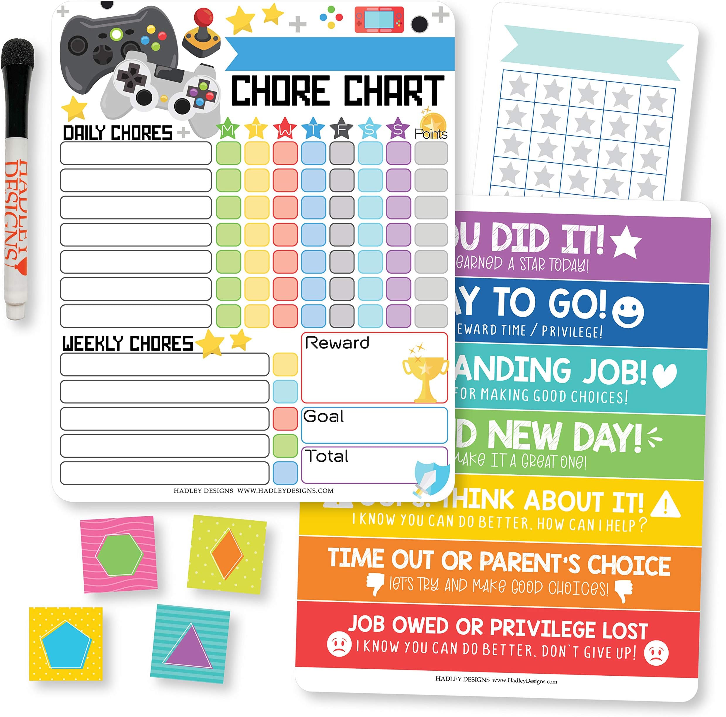 Hadley Designs - 1 Video Game Kids Chore Chart, 1 Behavior Chart for Kids at Home, Magnet Reward Chart for Kids, My Responsibility Chart for Kids, Star Chart for Kids Behavior