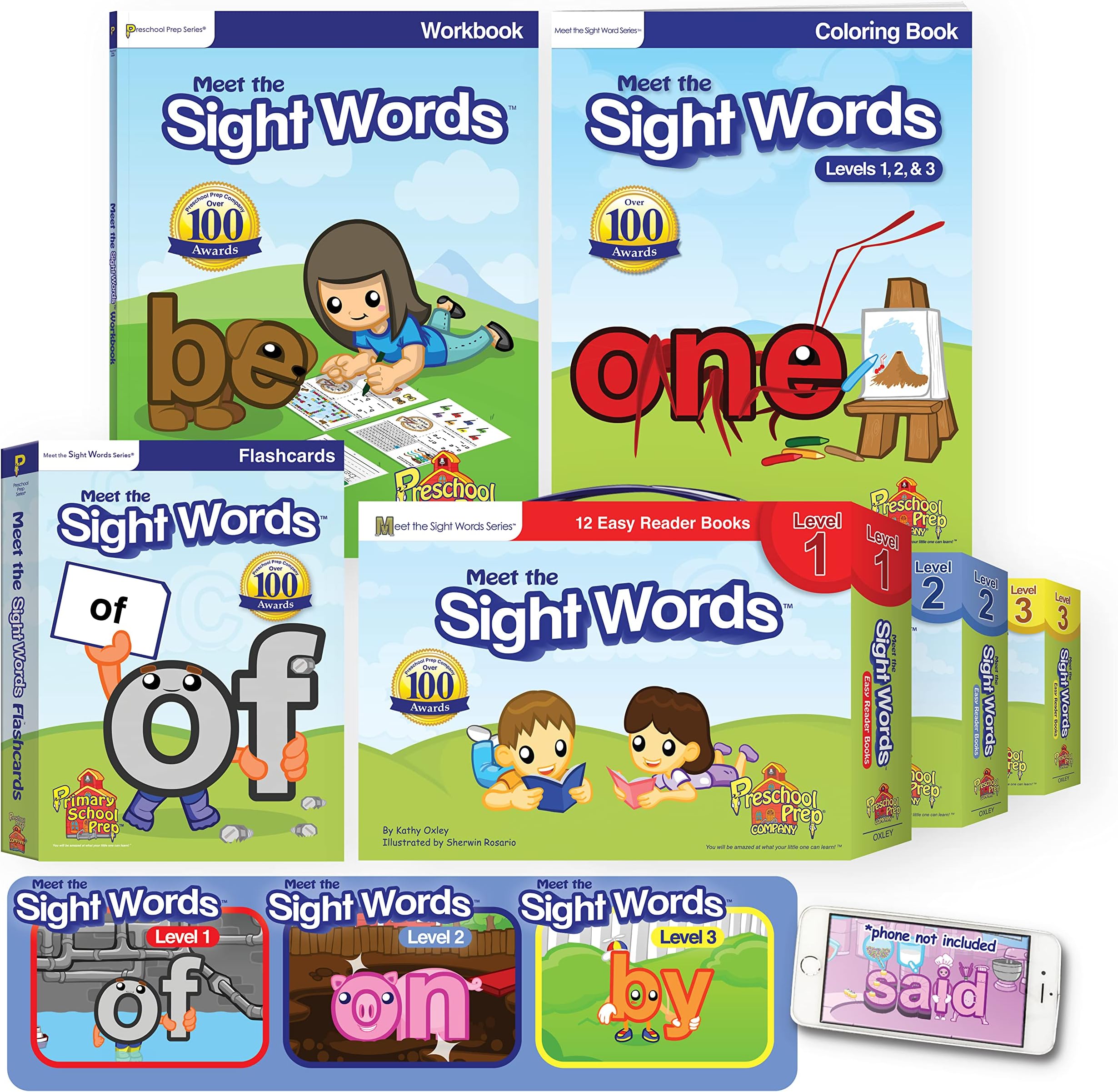Meet the Sight Words BIG SET! Bundle with Levels 1, 2, & 3 Easy Reader Books (3 boxed sets - 36 books), Coloring Book, Workbook, Flashcards & Video Downloads!