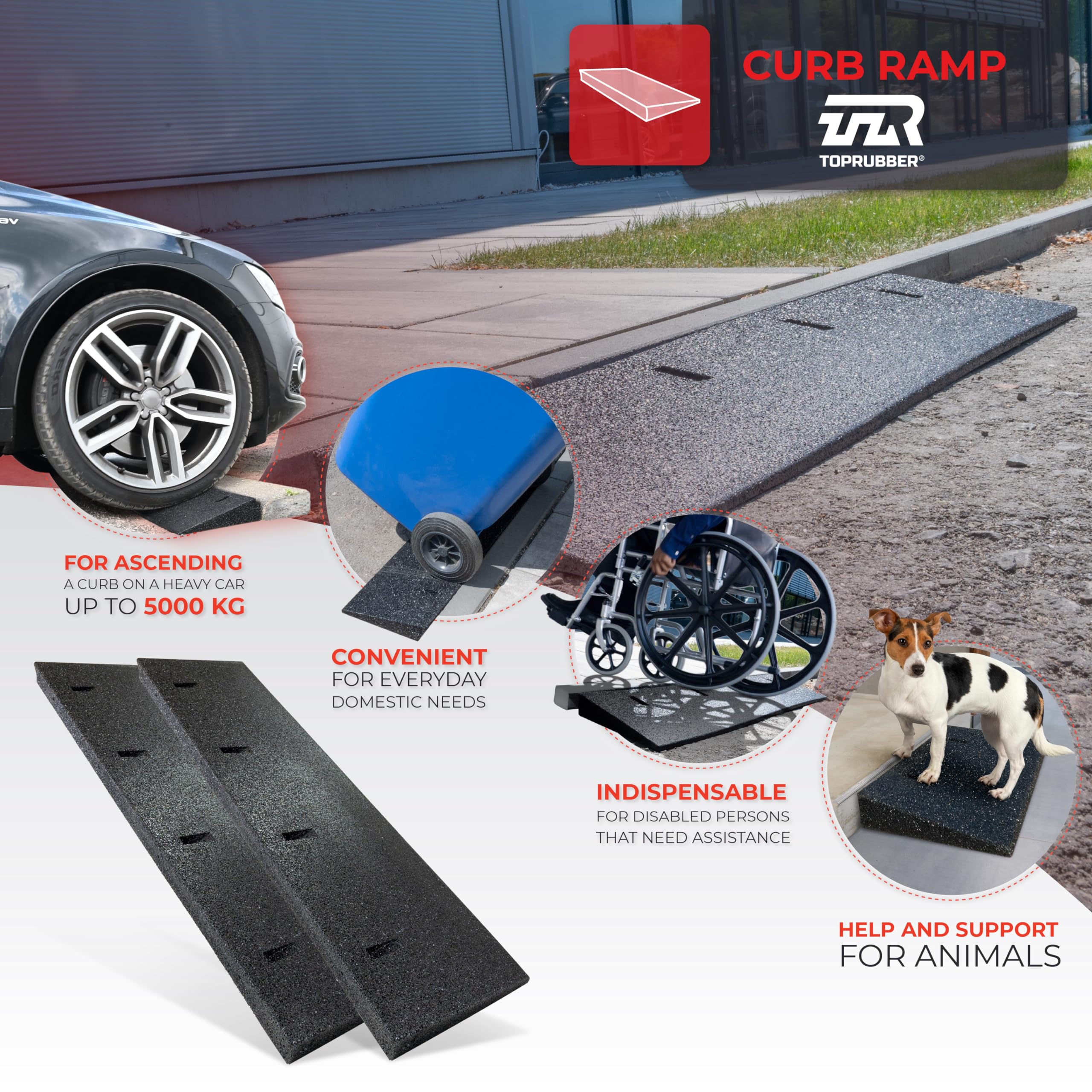 Bordsteinrampensatz 2X Bordsteinrampe 1000x250x45 aus Gummigranulat
