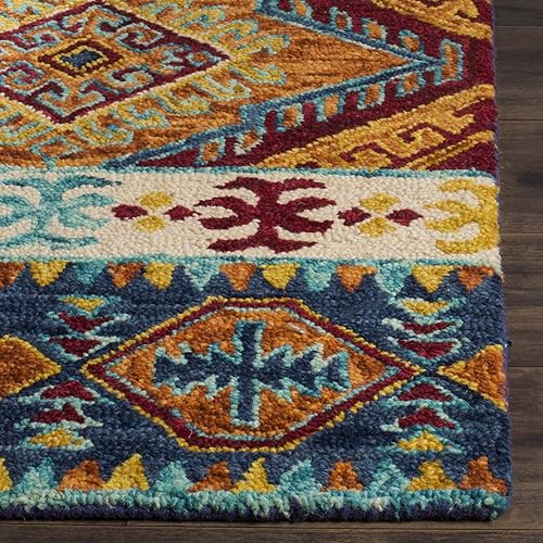 Miniatura 4 de SAFAVIEH Aspen Collection - Alfombra de área de 10 x 14 pies, azul marino y marfil, hecha a mano, lana tribal bohemia, ideal para zonas de alto