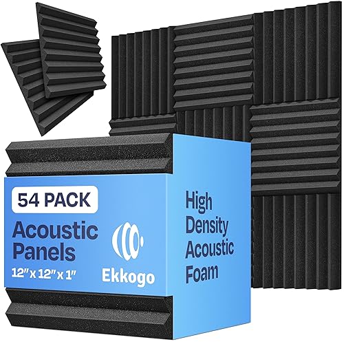 Ekkogo 54-Pack Sound Proof Foam Panels for Walls 12X12X1" Acoustic Panels Wedge Style Sound Panels for Studio and Home Noise Reduction - 54 Pack 1″x12″x12″