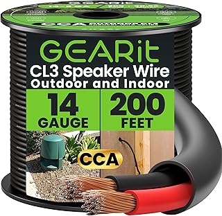 14/2 Speaker Wire (200 Feet) 14 Gauge (Copper Clad Aluminum) - Outdoor Direct Burial in Ground/in Wall / CL3 CL2 Rated / 2 Conductors - CCA, Black 200ft