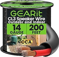 GEARit Outdoor Speaker Wire CL3 Rated, 14 Gauge Speaker Wire, Speaker Cable 200 ft for Outdoor Speakers, Patio, Garden, Backyard Audio, Direct Burial in Ground/in Wall, CCA (Black, 2-Conductors)