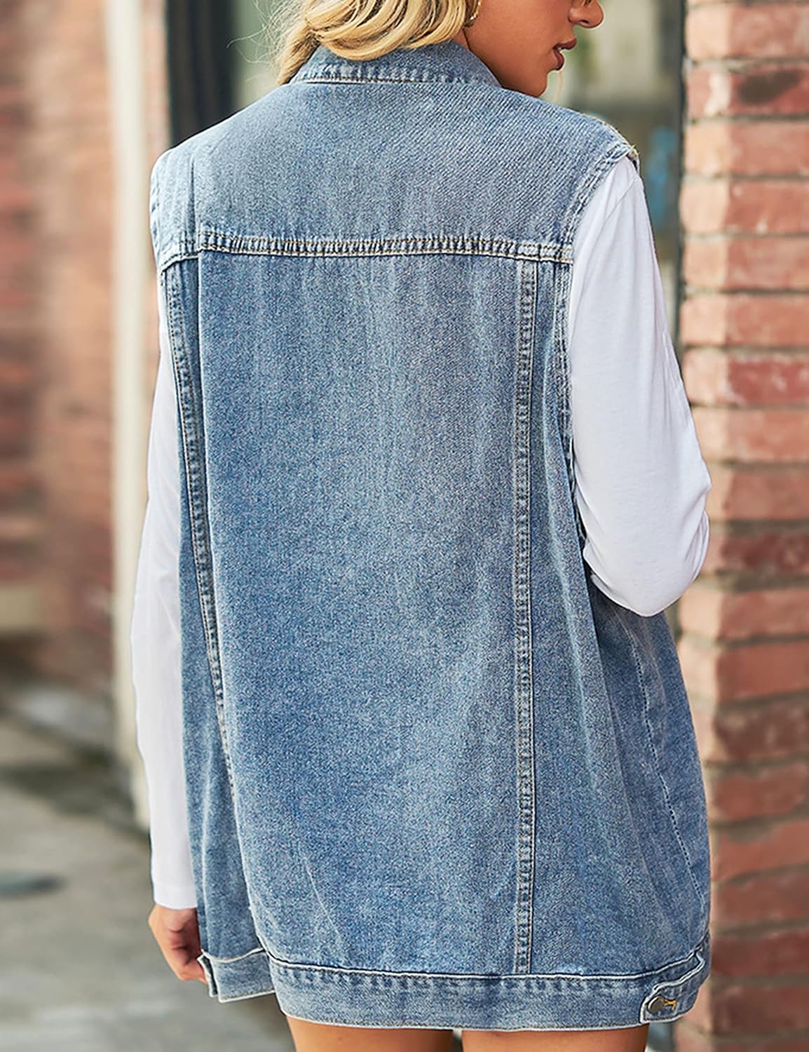 Zontroldy Denim Jean Vest for Women Sleeveless Oversized Button Down Denim Jean Vest Waistcoat Shacket Jacket - Image 6
