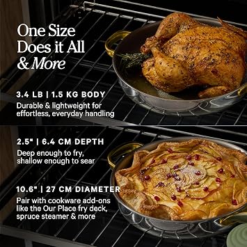 Our Place Titanium Always Pan Pro | 10.6 PFAS-Free Nonstick Frying Pan with Spatula | Chef-Grade Tri-Ply Stainless Steel & Aluminum Build | Induction & Oven-Safe up to 750F | Gold