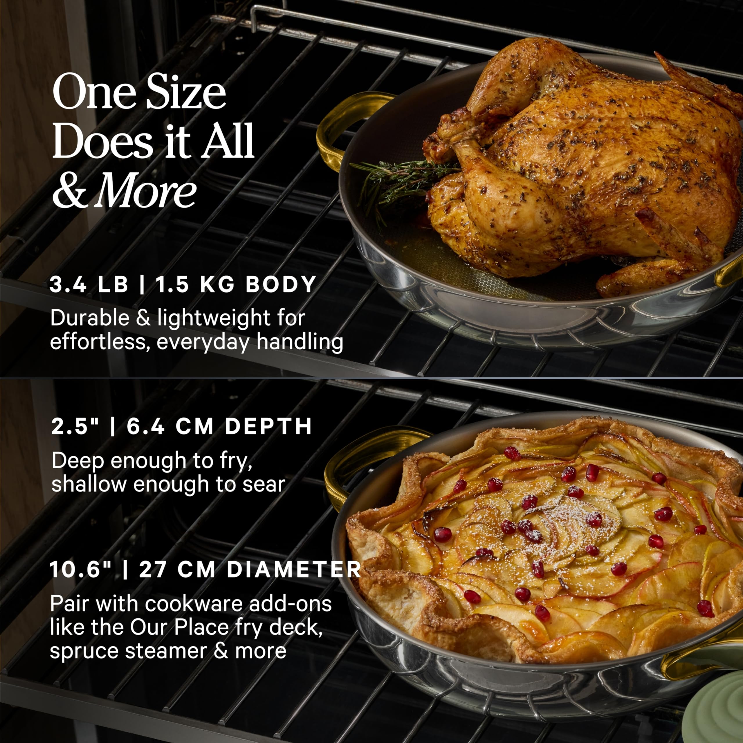 Our Place Titanium Always Pan Pro | 10.6 PFAS-Free Nonstick Frying Pan with Spatula | Chef-Grade Tri-Ply Stainless Steel & Aluminum Build | Induction & Oven-Safe up to 750F | Gold product thumbnail 7