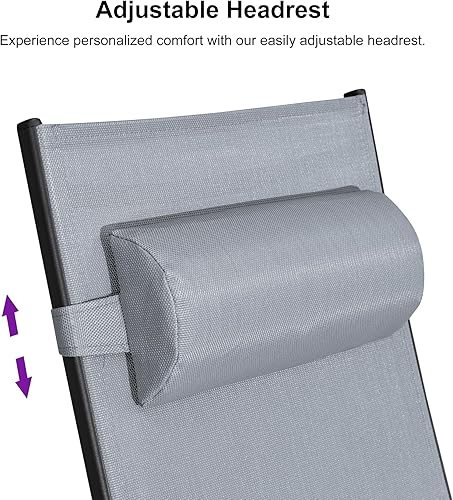 Miniatura 30 de PURPLE LEAF Juego de tumbona para patio, sillón al aire libre, playa, piscina, tumbona para tomar el sol, tumbona reclinable, sillas de bronceado