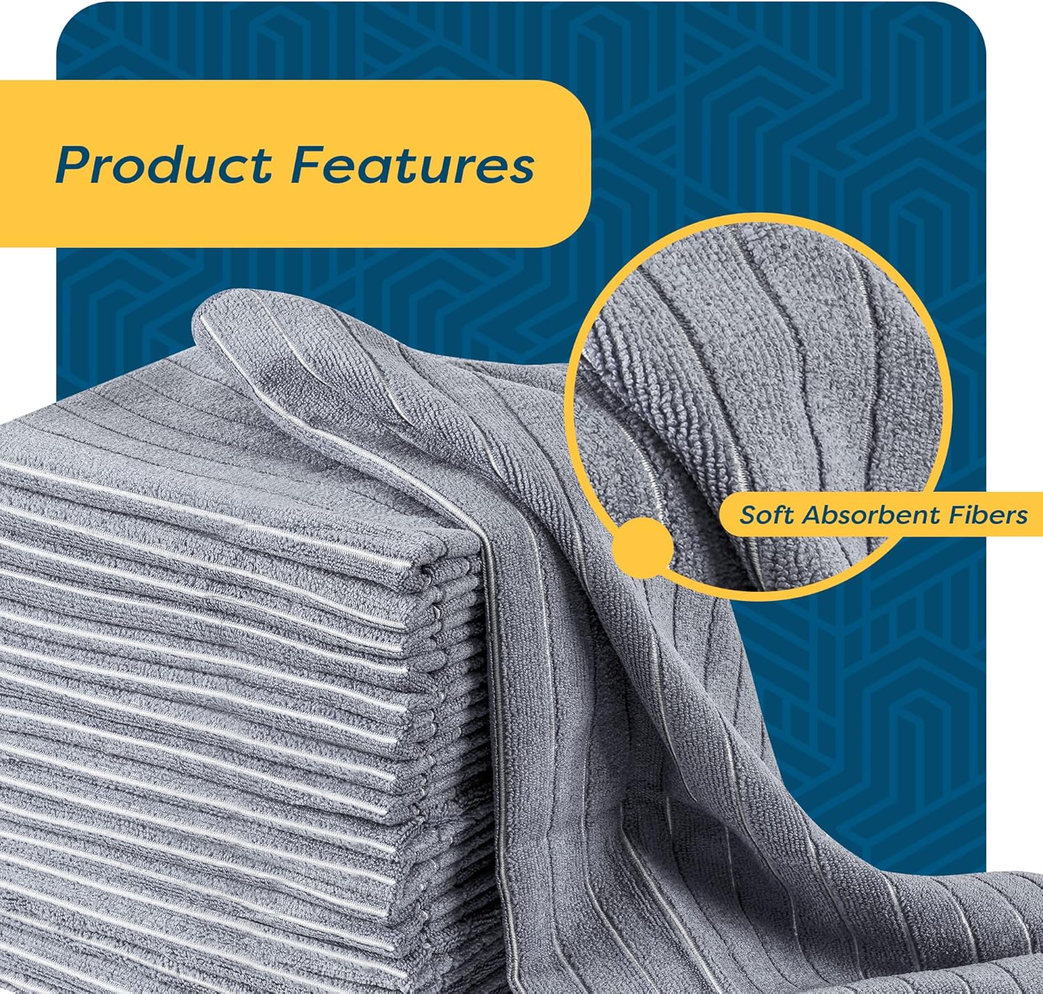 SCRUBIT Microfiber Kitchen Towels [18 Pack] 18" x 26" Absorbent & Durable Dish Towels - Grey & White