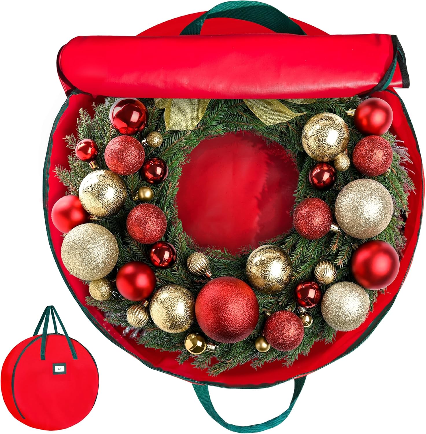HOLDN’ STORAGE Premium Wreath Storage Bag - Durable Material - Waterproof - Heavy-duty Christmas Storage Container for Xmas Wreath with Dual Zipper Closure, Tear-proof, 48"W x 8"D - Red
