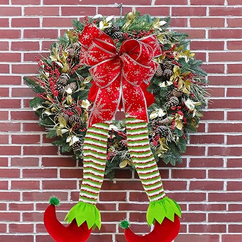 Miniatura 4 de DearSun Piernas de elfo de 22 pulgadas de alto, adornos para decoración de árbol de Navidad, patas de elfo de felpa para adornos de árbol (rojo y