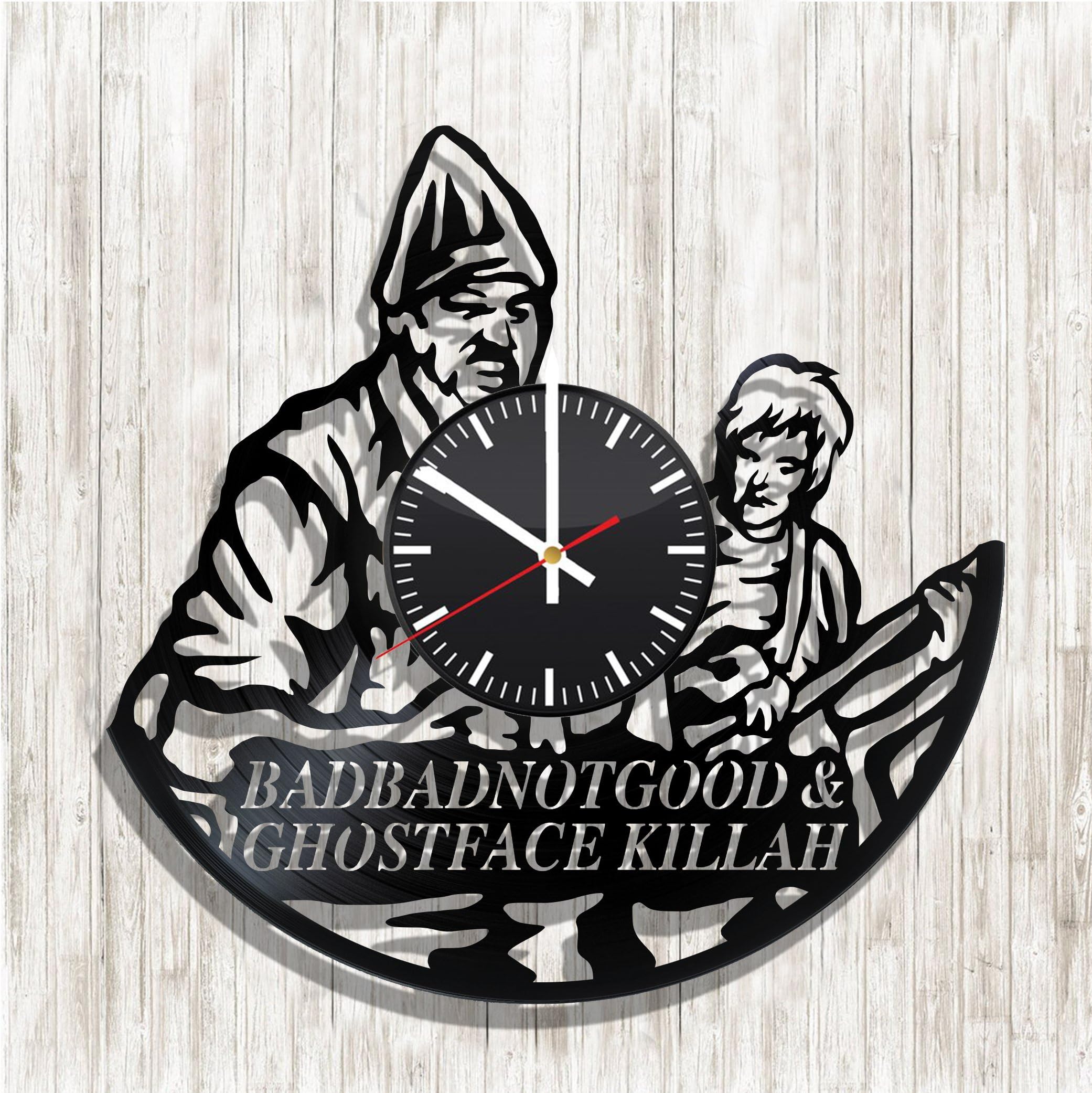 Design wall clock BADBADNOTGOOD and Ghostface Killah made from real vinyl record, BADBADNOTGOOD and Ghostface Killah decal, BADBADNOTGOOD and Ghostface Killah music wall poster, design art wall decor