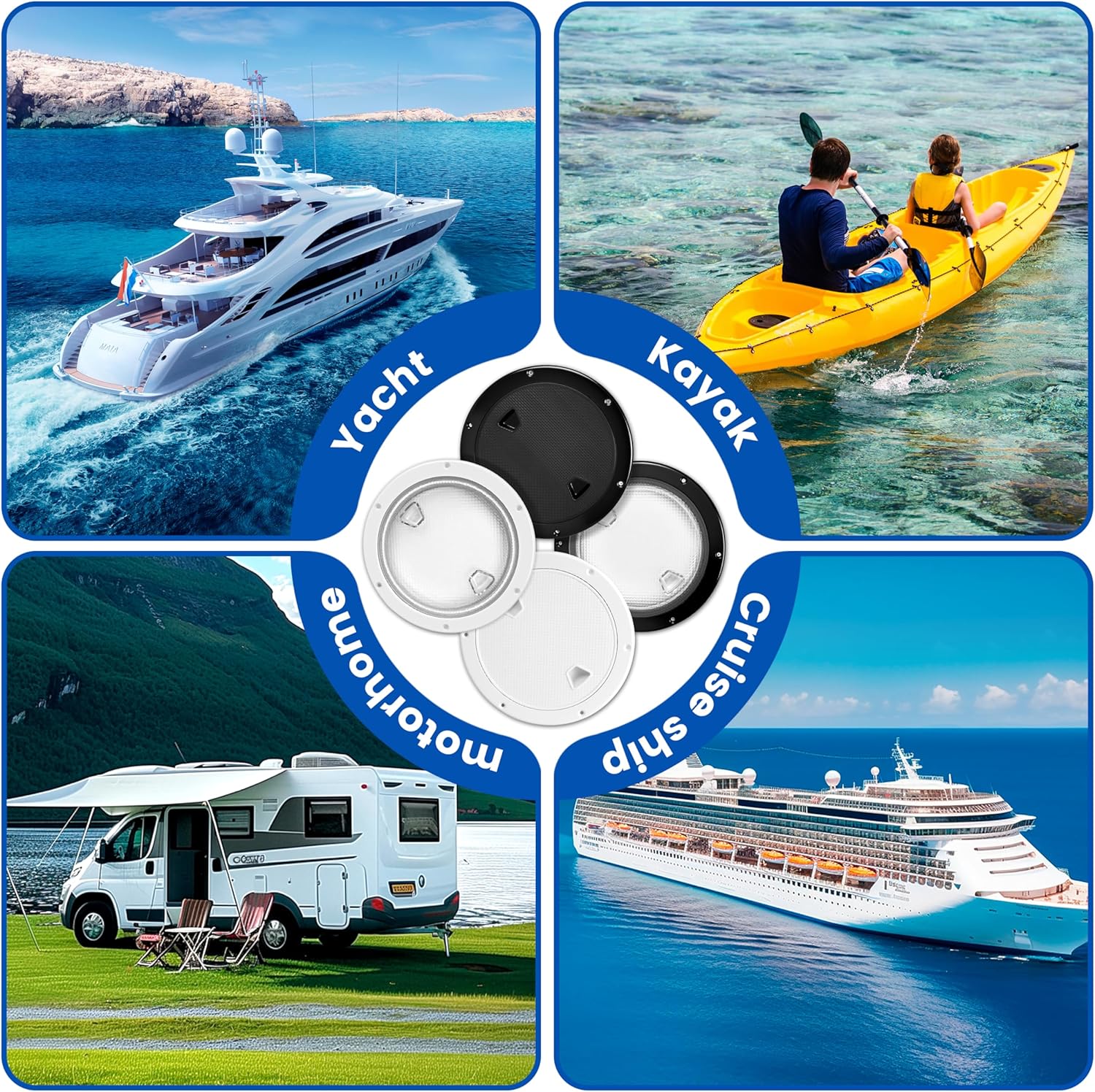 4"/6"/8" Boat Round Deck Plate Inspection Hatch，Deck Plates for Boats，Non-Slip Boat Hatch, Suitable for Ships, RV, Outdoor Facilities, ABS White Plastic, Attached 316 Stainless Steel Screw