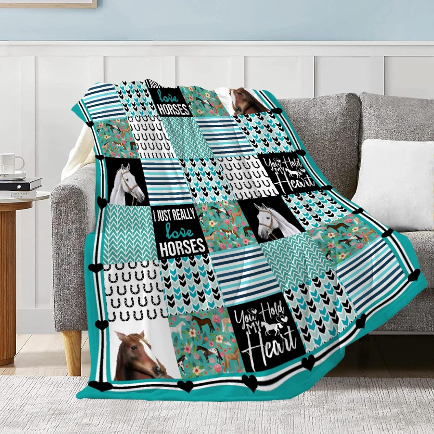 Horse Blanket Gifts for Girls Women - Ultra Soft Horses Flowers Flannel Blanket for Couch/Bedding/Living Room - Horses Gift Ideas Home Decor,50"x60"-Teens/Travel Size
