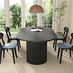 41 in-78 in Extendable Dining Room Table for 4-8, Round Expandable Kitchen Table with Fluted Base, Modern Oval Dinner Tables for Dining Room Kitchen Living Room (Black)
