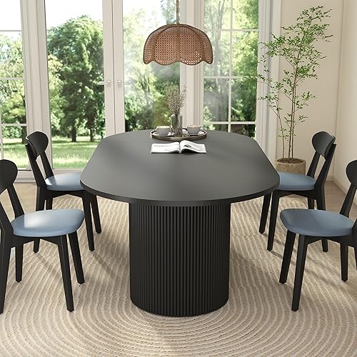 Miniatura 7 de Mesa de comedor extensible de 41 pulg. a 78 pulg. para 4-8 personas, mesa redonda expandible de cocina con base estriada, mesas modernas ovaladas