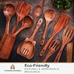 Cuillères en bois pour la cuisine – Ensemble d'ustensiles de cuisine en bois avec support, repose-cuillère et crochets, ustensiles de cuisine en bois de teck antiadhésifs – Ensemble d'ustensiles de cuisine de 12 pièces par Woodenhouse