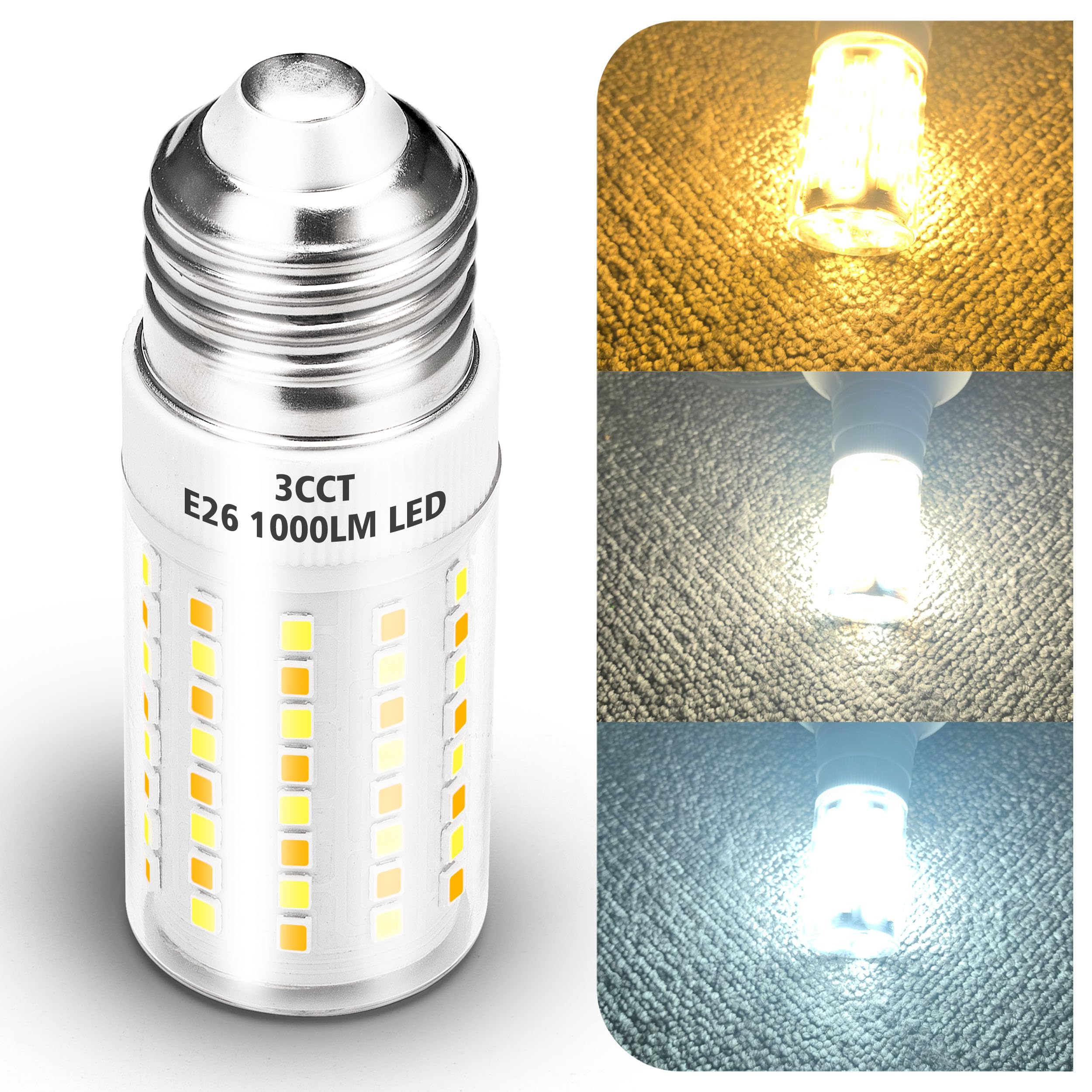 E26 LED Light Bulbs 100W Equivalent 3CCT Adjustable,2700K Warm/4000K Natural /6000K Daylight White,10W 1000LM, 3 Colors Temperature Mode E26 LED Bulbs