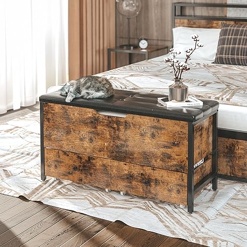 Miniatura 2 de LIKIMIO Banco otomano de almacenamiento caja de juguetes de madera con tapa abatible y cajones para dormitorio sala de estarentrada soporta 320