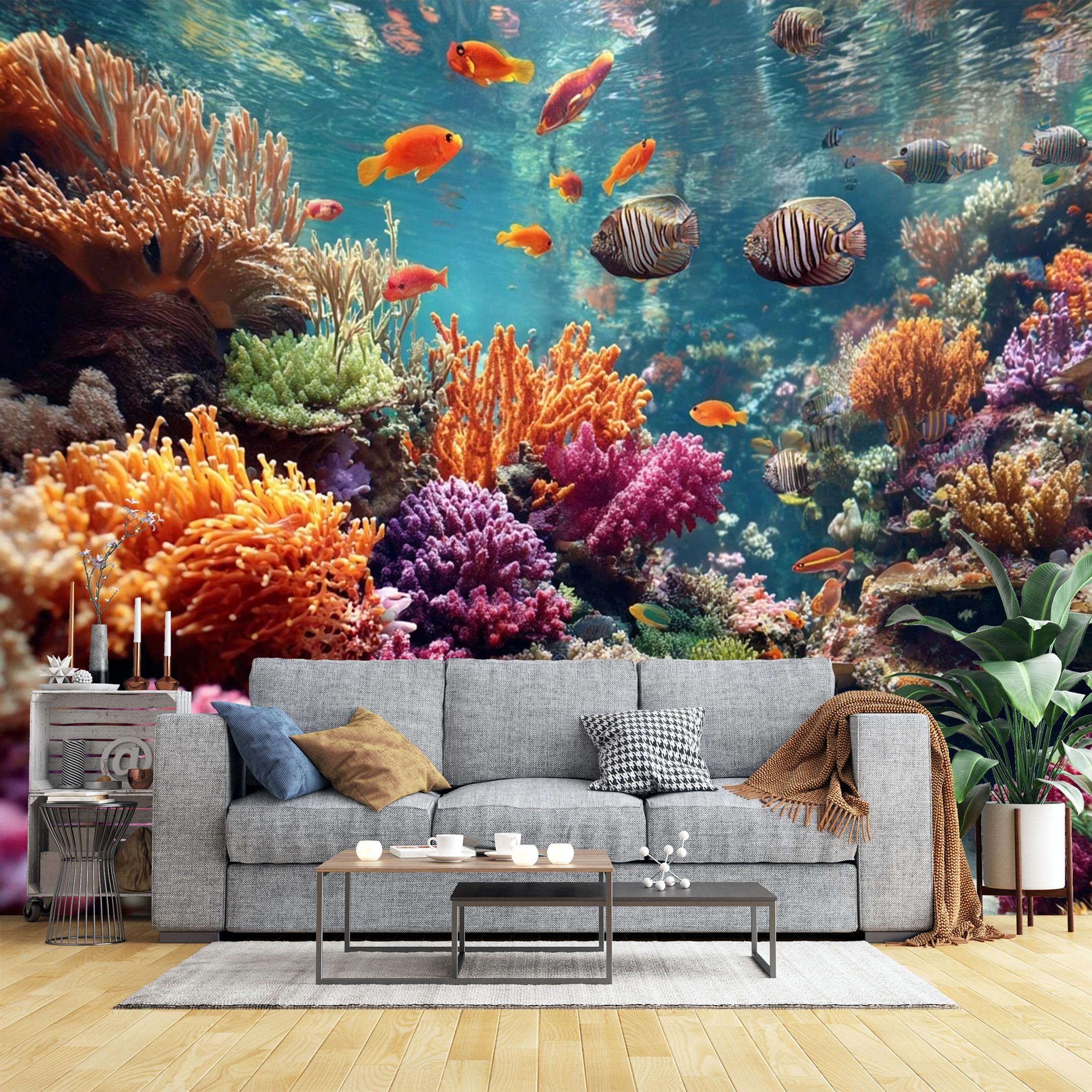 Lcythiazole Ch260416136 Custom Size Wall Murals Tropical Coral Reef Wall Murals Vibrant Fish Landscape Wallpaper, Wall Art, Custom Size Wallpaper For Bathroom