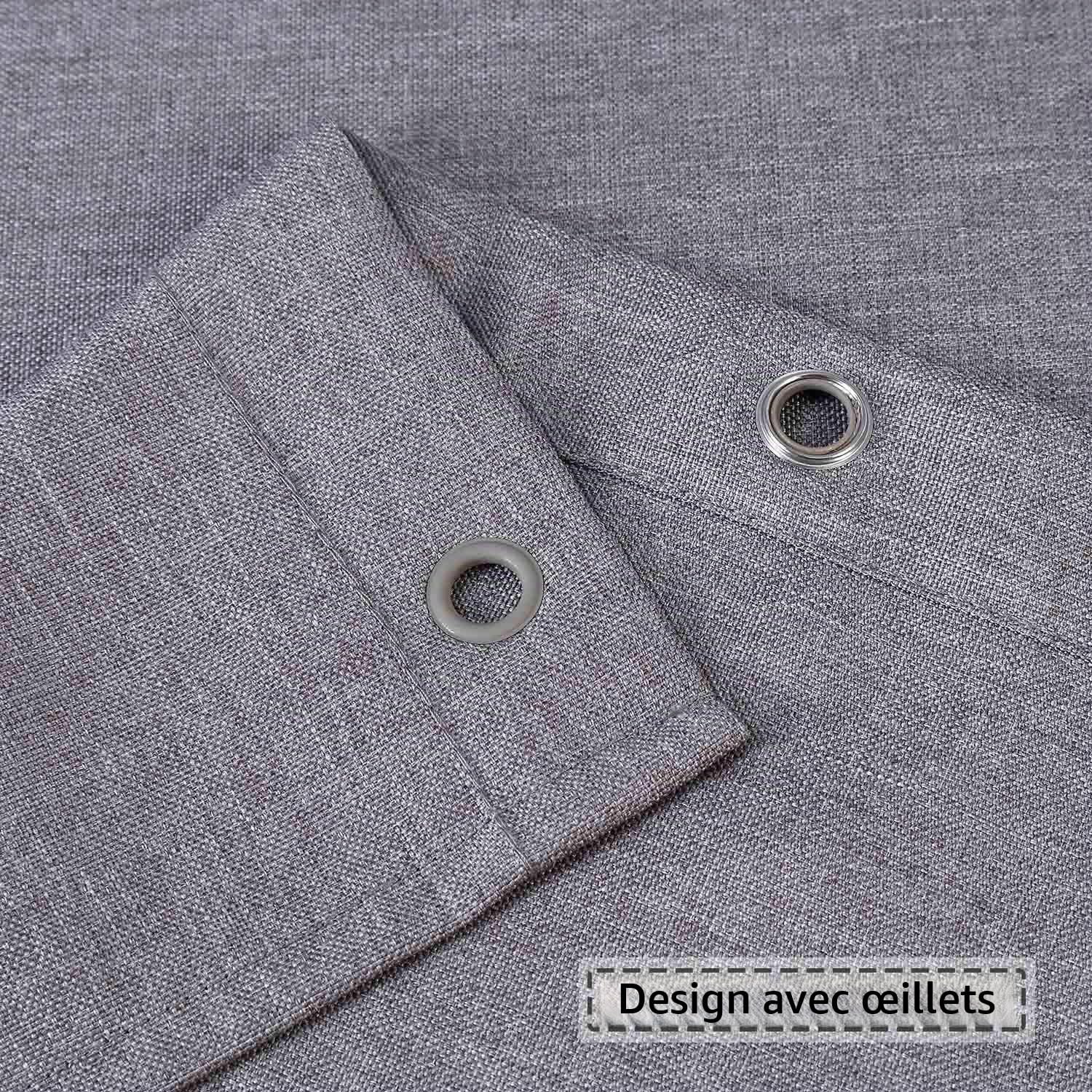LinTimes Extra Long Lin comme Le Lin 240GSM Poids Lourd Rideau de Douche de Décrochage pour Salle de Bain avec Crochets Tissu D'hôtel Lavable,Gris 218 x 198 cm